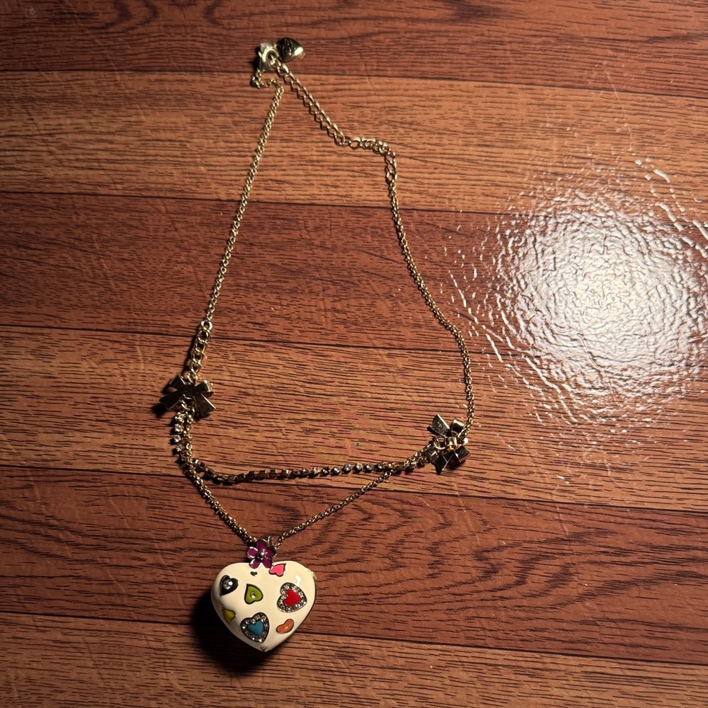 Betsey Johnson Gold Heart Necklace with Colorful Charms